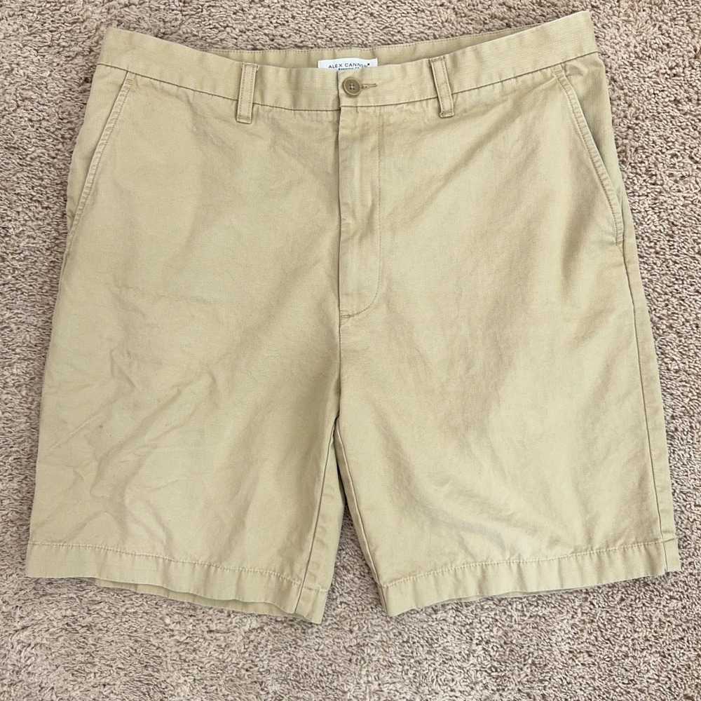 Alex Cannon Rowayton CT Khaki Shorts Mens Size 36 Cotton Casual Beige Flat Front